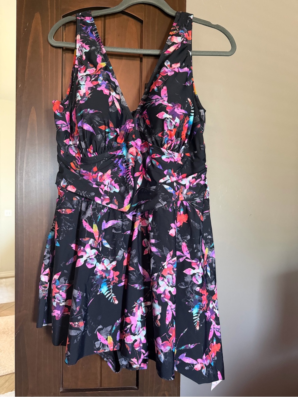 Torrid Black Floral V-Neck Swim